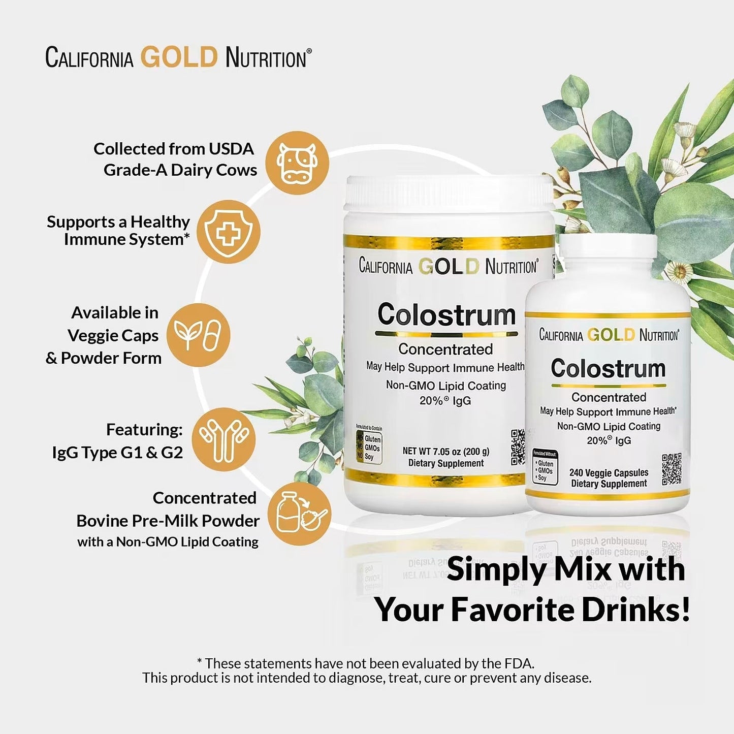 California Gold Nutrition, Colostrum with 20% IgG Immunoglobulins, 240 Veggie Capsules