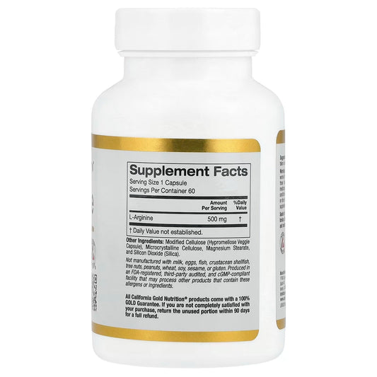 California Gold Nutrition, L-Arginine, 500 mg , 60 Veggie Capsules