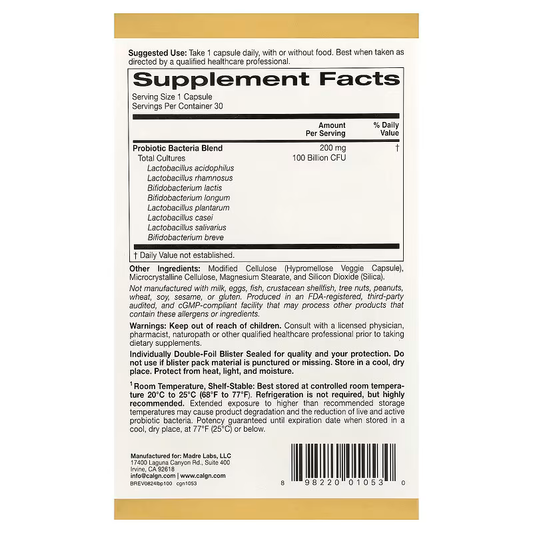 California Gold Nutrition, LactoBif® 100 Probiotics, 100 Billion CFU, 30 Veggie Capsules