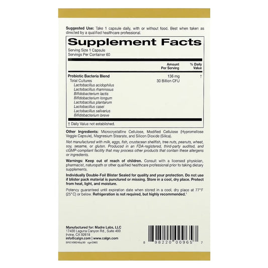 California Gold Nutrition, LactoBif® 30 Probiotics, 30 Billion CFU, 60 Veggie Capsules
