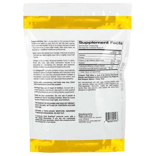 California Gold Nutrition, CollagenUP®, Hydrolyzed Marine Collagen Peptides with Hyaluronic Acid and Vitamin C, Unflavored, 7.26 oz (206 g)