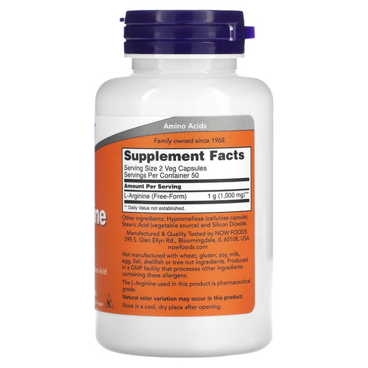 NOW Foods, L-Arginine, 100 Veg Capsules (500 mg per capsule)