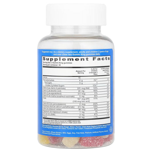 GummiKing, Multi Vitamin + Mineral Gummies for Kids, Strawberry, Orange, Lemon, Grape, Cherry and Grapefruit, 60 Gummies