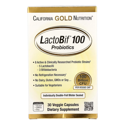 California Gold Nutrition, LactoBif® 100 Probiotics, 100 Billion CFU, 30 Veggie Capsules