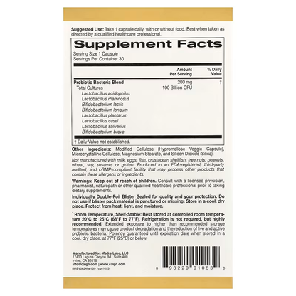 California Gold Nutrition, LactoBif® 100 Probiotics, 100 Billion CFU, 30 Veggie Capsules