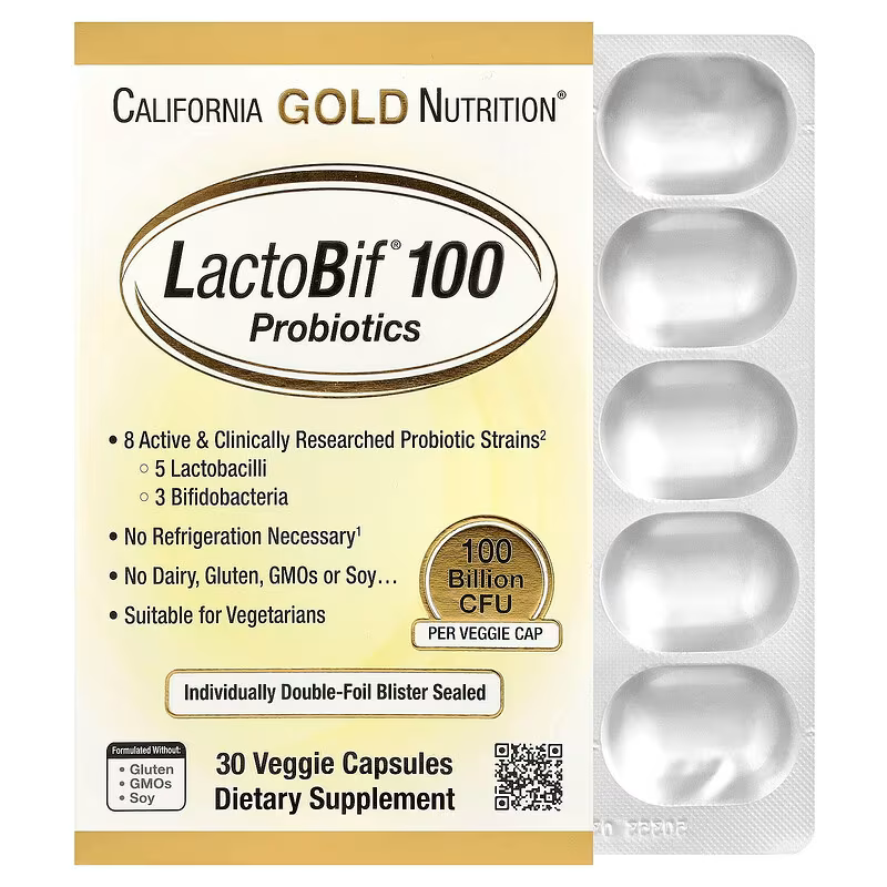 California Gold Nutrition, LactoBif® 100 Probiotics, 100 Billion CFU, 30 Veggie Capsules