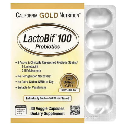 California Gold Nutrition, LactoBif® 100 Probiotics, 100 Billion CFU, 30 Veggie Capsules