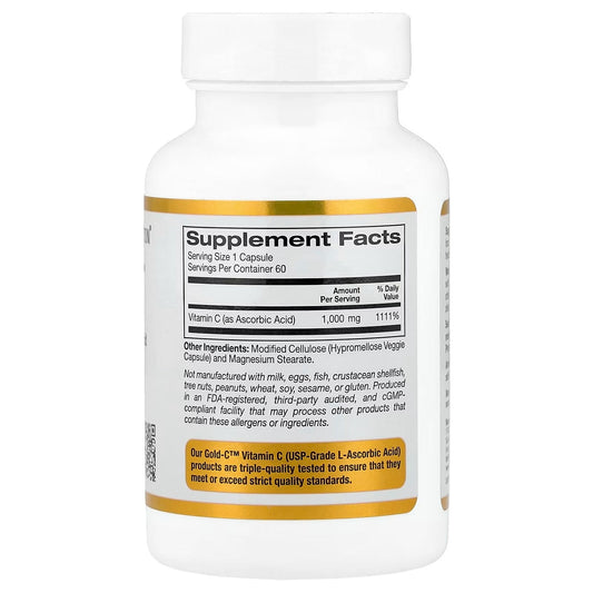 California Gold Nutrition, Gold C™, USP Grade Vitamin C, 1,000 mg, 60 Veggie Capsules